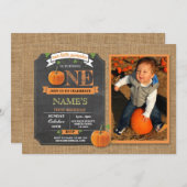 カボチャ第1最初1誕生会の写真の招待 招待状 (正面/裏面)