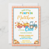 カボチャ第1誕生会の収穫のトラックの男の子 招待状 (正面)