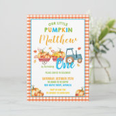 カボチャ第1誕生会の収穫のトラックの男の子 招待状 (スタンド正面)