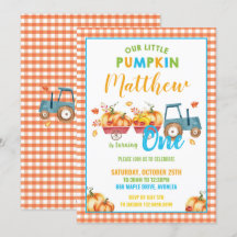 カボチャ第1誕生会の収穫のトラックの男の子