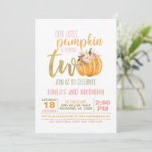 カボチャ第2誕生日の招待状-ピンクの格子縞 招待状 (スタンド正面)