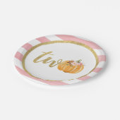 カボチャ第2誕生日の紙皿-ピンクのストライプ ペーパープレート (アングル)