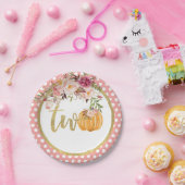 カボチャ第2誕生日の紙皿-花の点 ペーパープレート (パーティー)