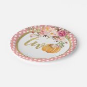 カボチャ第2誕生日の紙皿-花の点 ペーパープレート (アングル)