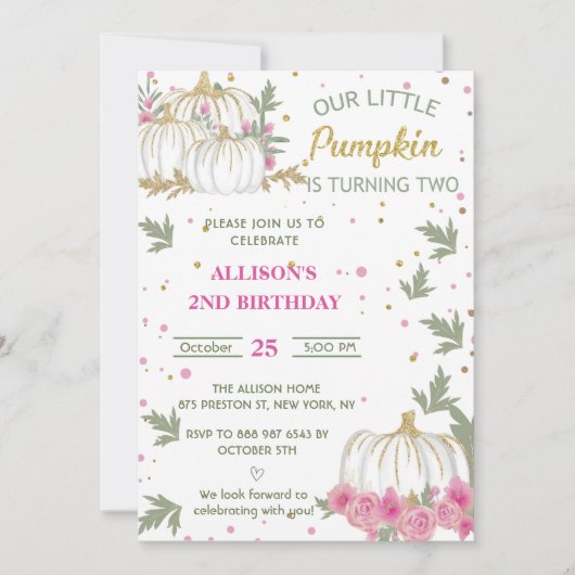 カボチャ第2誕生日私たちのリトルカボチャ 招待状 (正面)