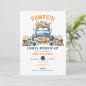 カボチャ紅葉と干し草の山5誕生日 招待状 (スタンド正面)
