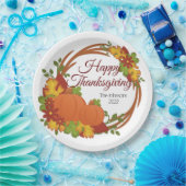 カボチャ紅葉リースハッピーサンクスギビング ペーパープレート (パーティー)