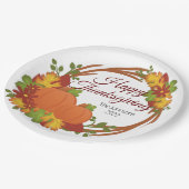 カボチャ紅葉リースハッピーサンクスギビング ペーパープレート (アングル)