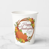 カボチャ紅葉リースハッピーサンクスギビング 紙コップ (裏面)