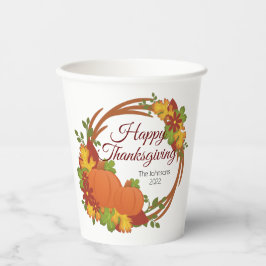 カボチャ紅葉リースハッピーサンクスギビング 紙コップ
