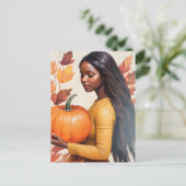カボチャ紅葉付き黒ガール ポストカード (スタンド正面)