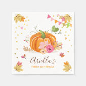 カボチャ紙ナプキン秋誕生日ガールピンク金ゴールド スタンダードカクテルナプキン (正面)