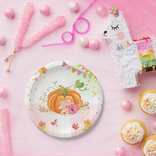 カボチャ紙皿のピンクの金ゴールドのシャワーの秋の秋 ペーパープレート (パーティー)