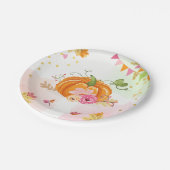 カボチャ紙皿のピンクの金ゴールドのシャワーの秋の秋 ペーパープレート (アングル)