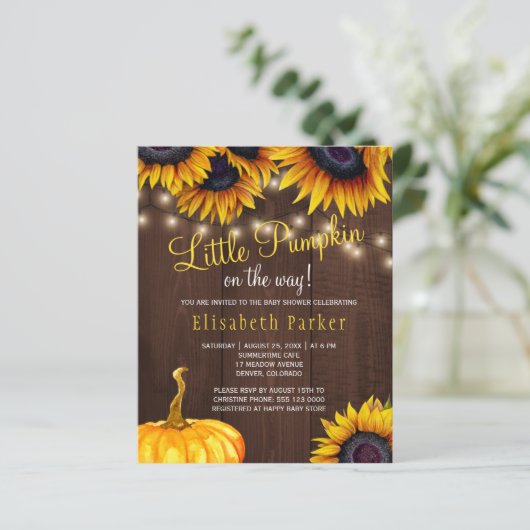 カボチャ素朴な予算の赤ちゃんシャワー招待状 (スタンド正面)