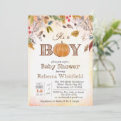 カボチャ素朴な葉の木製のベビーシャワーの招待状 招待状 (スタンド正面)