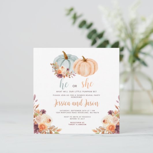 カボチャ素朴の性別によるパーティーの表示 招待状 (スタンド正面)