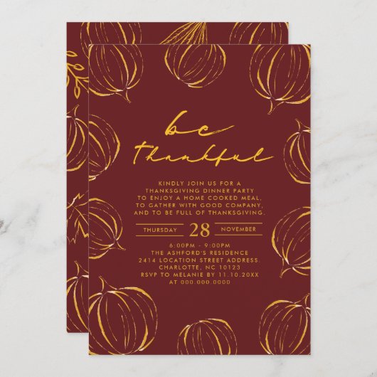 カボチャ素朴の感謝ディナー 招待状 (正面/裏面)