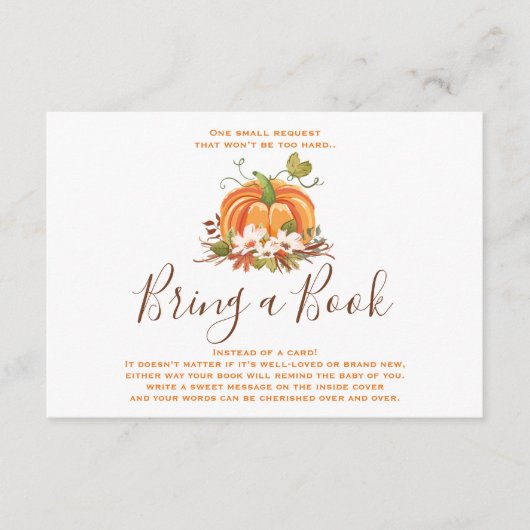 カボチャ素朴の本を持って秋秋のシャワー エンクロージャーカード (正面)