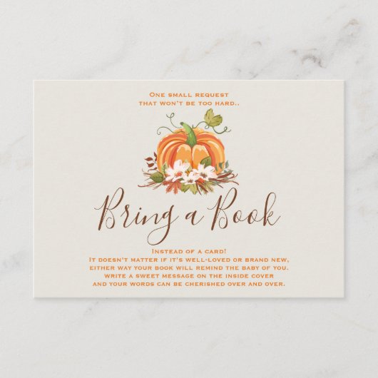 カボチャ素朴の本を持って秋秋のシャワー エンクロージャーカード (正面)