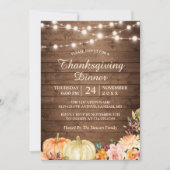 カボチャ素朴の糸ライト感謝祭ディナー 招待状 (正面)