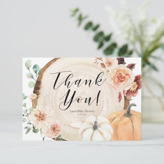 カボチャ素朴の赤ちゃんシャワーサンキューカード サンキューカード (スタンド正面)