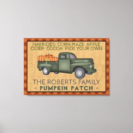 カボチャ素朴パッチファームヴィンテージトラック秋プレイド キャンバスプリント (正面)