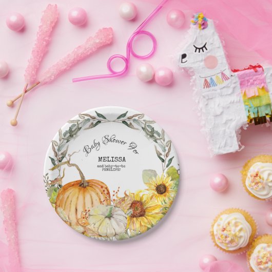 カボチャ素朴モダン葉のひまわりのベビーシャワー ペーパープレート (パーティー)