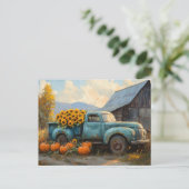 カボチャ素朴ンとヒマワリ付きブルートラック ポストカード (スタンド正面)