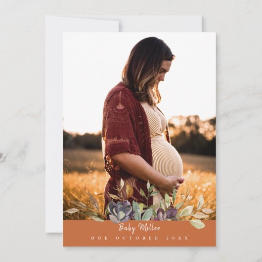 カボチャ素朴ントラック燃えたオレンジ色の赤ちゃんシャワー 招待状 (裏面)