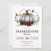 カボチャ素朴ンバーガンディ金ゴールド感謝祭ディナー 招待状 (正面)