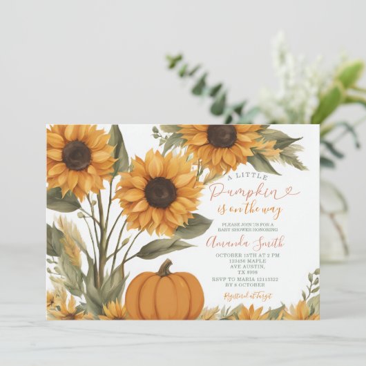カボチャ素朴ンヒマワリ赤ちゃんシャワー招待状 招待状 (スタンド正面)
