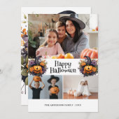 カボチャ紫オレンジフローラフォトハロウィーンカード シーズンカード (正面/裏面)