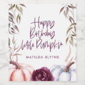 カボチャ紫色のフローラ秋誕生日 ワインラベル (シングルラベル)