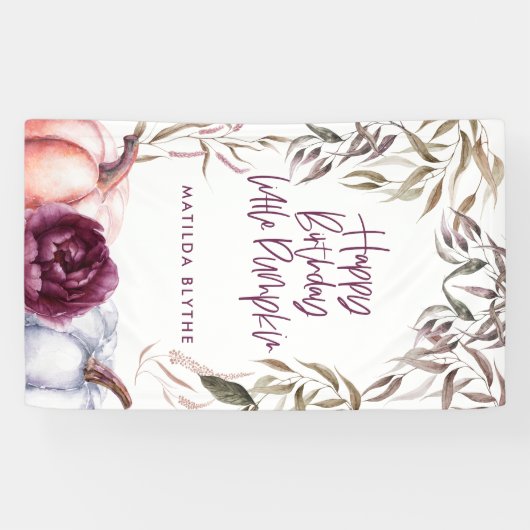 カボチャ紫色のフローラ秋誕生日 横断幕 (横)