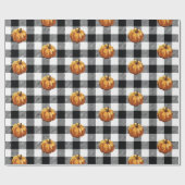 カボチャ絵画のブラックチェックパターン ラッピングペーパー (フラット)