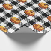 カボチャ絵画のブラックチェックパターン ラッピングペーパー (角)