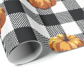 カボチャ絵画のブラックチェックパターン ラッピングペーパー (ロールコーナー)