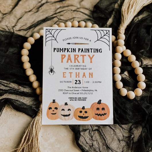 カボチャ絵画の誕生日パーティーのハロウィーン 招待状
