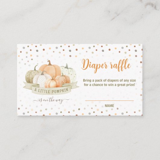 カボチャ緑の赤ちゃんシャワーおむつラッフルカード エンクロージャーカード (正面)