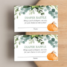 カボチャ緑の赤ちゃんシャワーおむつラッフルカード