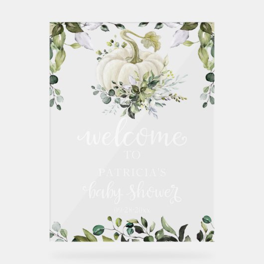 カボチャ緑秋ベビーシャワーウェルカムサイン アクリルサイン (正面)