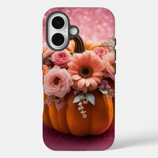 カボチャ花ピンクグリッターiPhone 16ケース Case-Mate iPhoneケース (裏面)