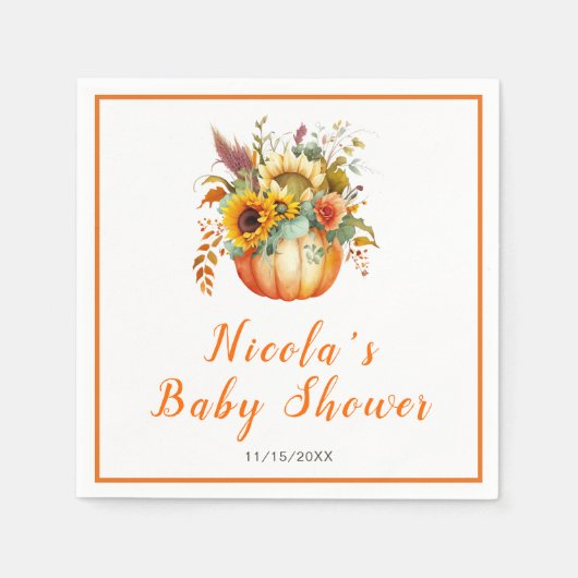 カボチャ花ブーケ赤ちゃんシャワー スタンダードカクテルナプキン (正面)