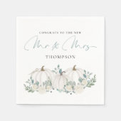 カボチャ花模様スクリプトおめでとうミセス結婚ズ氏 スタンダードカクテルナプキン (正面)