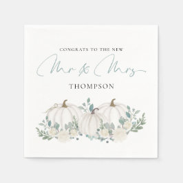 カボチャ花模様スクリプトおめでとうミセス結婚ズ氏 スタンダードカクテルナプキン