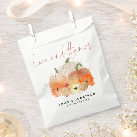 カボチャ花模様結婚グリッターの愛と感謝してい フェイバーバッグ (クリップ留めされた状態)