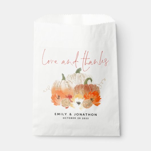 カボチャ花模様結婚グリッターの愛と感謝してい フェイバーバッグ (正面)