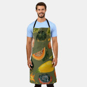 カボチャ葉と：秋の緑 エプロン (着用した状態)