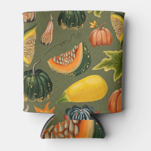 カボチャ葉と：秋の緑 缶クーラー (正面)